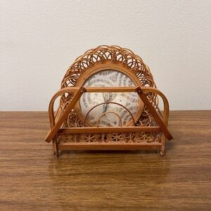 Vintage Set of 4 Pressed Flower Butterfly Coasters with Caddy